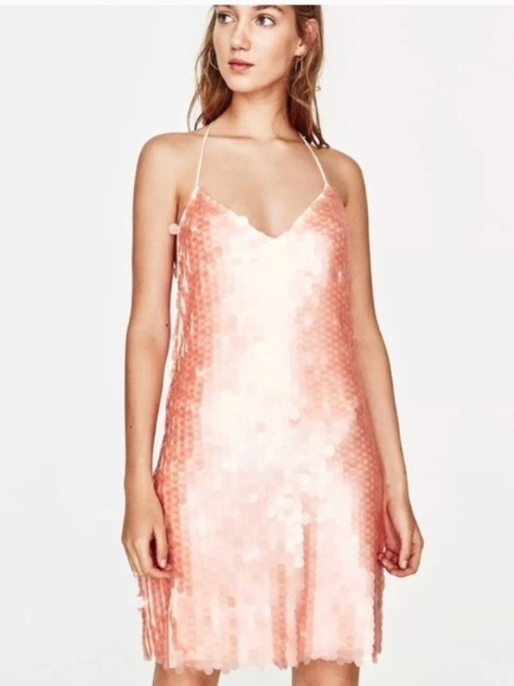 NWT Zara Pink Mermaid Matte Sequin T-back Dress Size S